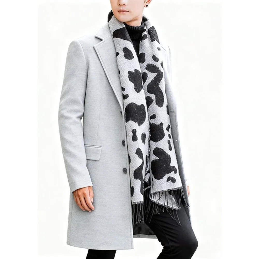 Men's Light Gray Wool Blend Pea Coat Notched Collar Single Breasted Overcoat